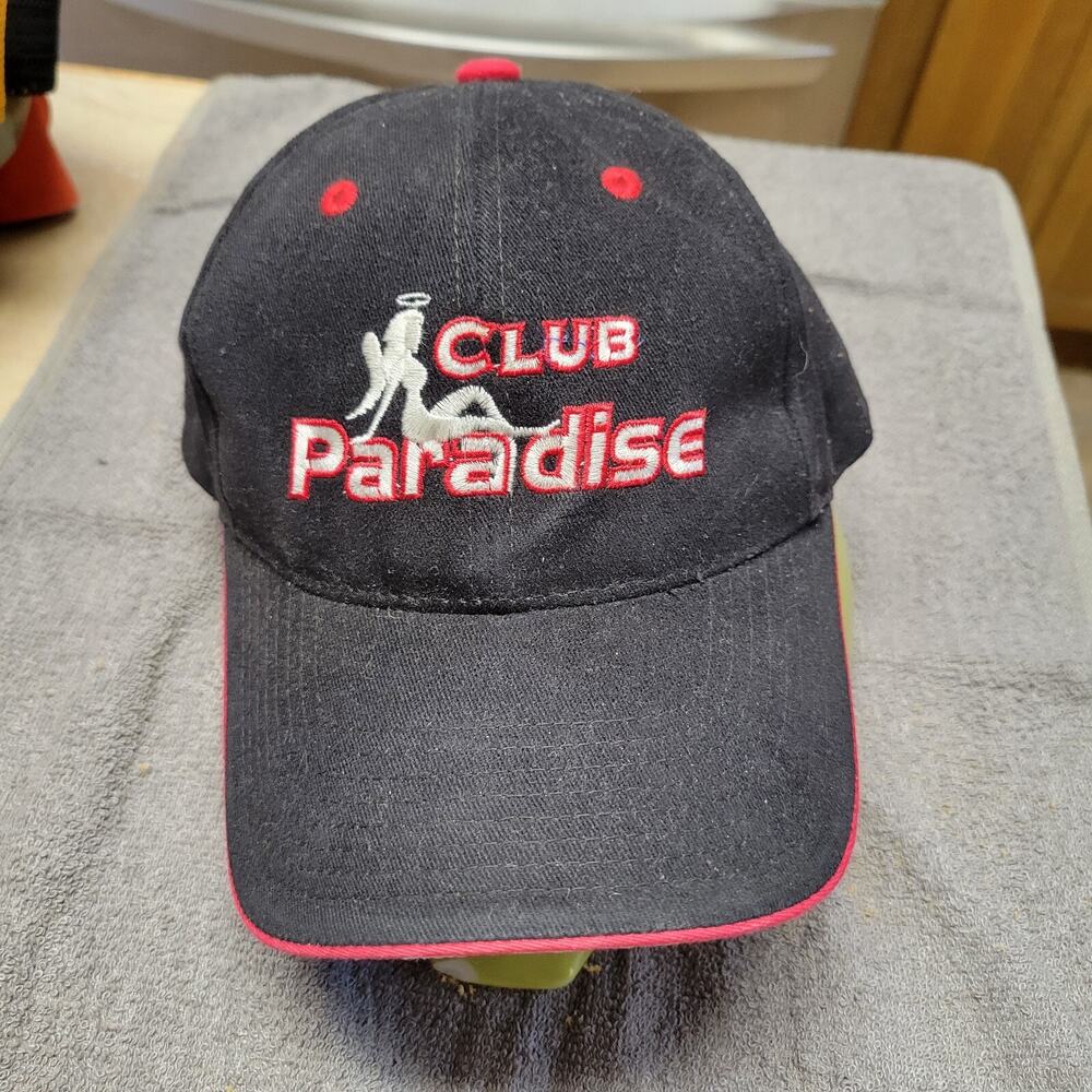 Club Paradise black embroidered lady angel vintage cloth trucker hat
